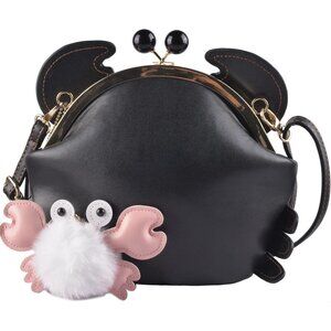 Women Black Crab Handbag Crayfish Shell CrossbodyBag Novelty Animal Shaped Purse